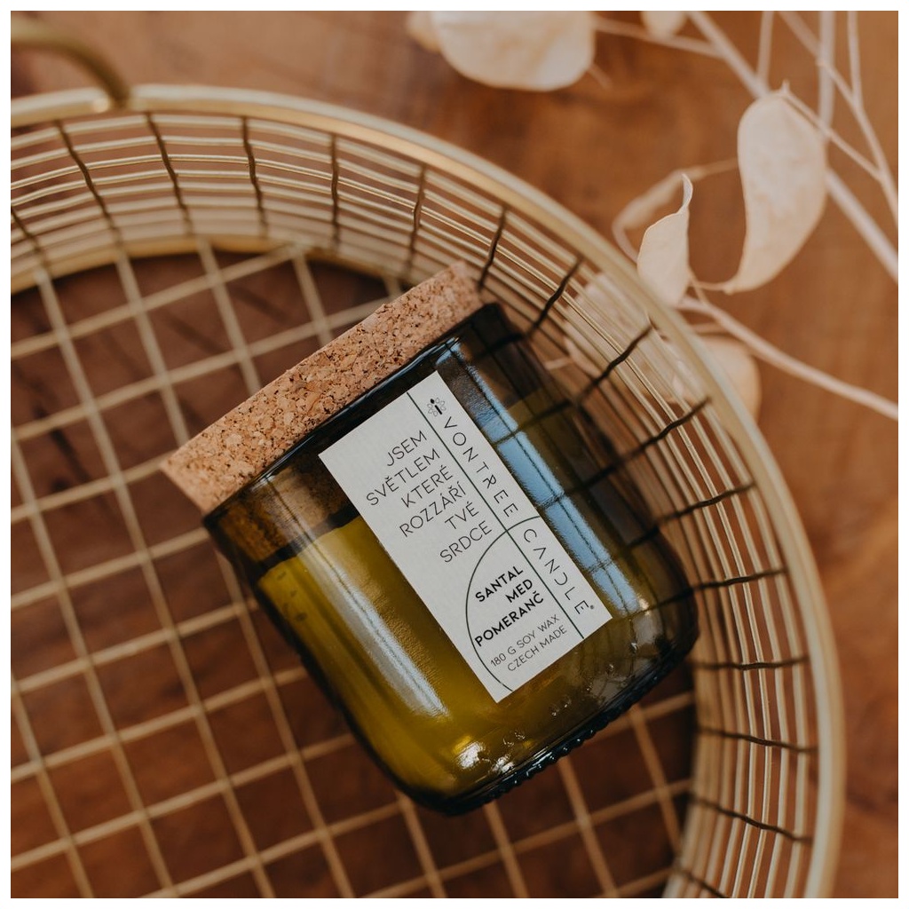 Santal & Med & Pomeranč | Svíčka ve vinné lahvi